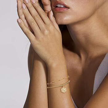 IEFWELL Gold Bracelets for Women Teen Girls, 14K Real Gold Silver Rose Gold Plated Beaded Bracele... | Amazon (US)