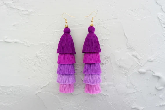 Stunning 5 Layered Purple Tassel Earrings | Etsy | Etsy (US)