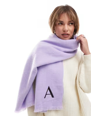 ASOS DESIGN monogram raw edge scarf with A initial in lilac | ASOS | ASOS (Global)
