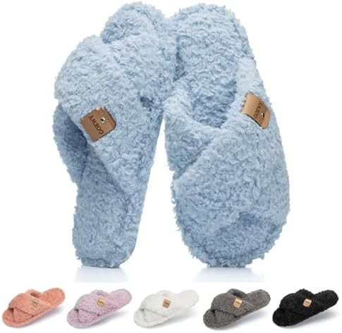 GOEWY Fuzzy Open Toe Slippers for Women Indoor and Outdoor with Memory Foam Cozy Cross Band Women... | Amazon (US)