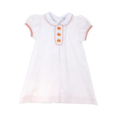 Pink Dot Pique Pumpkin Tab Pumpkin Dress | Cecil and Lou