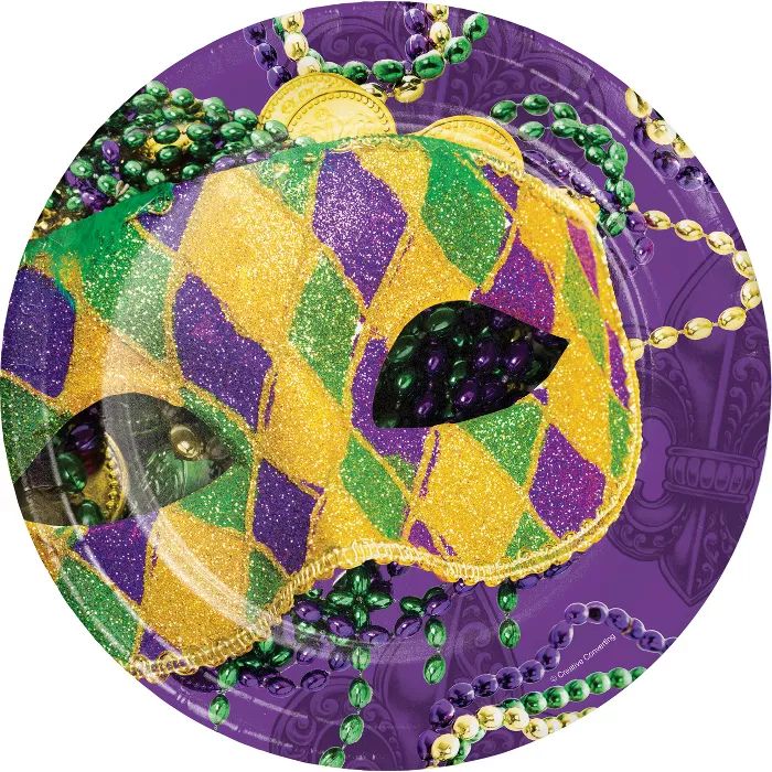 8ct Masks Of Mardi Gras Disposable Dinnerware Purple | Target