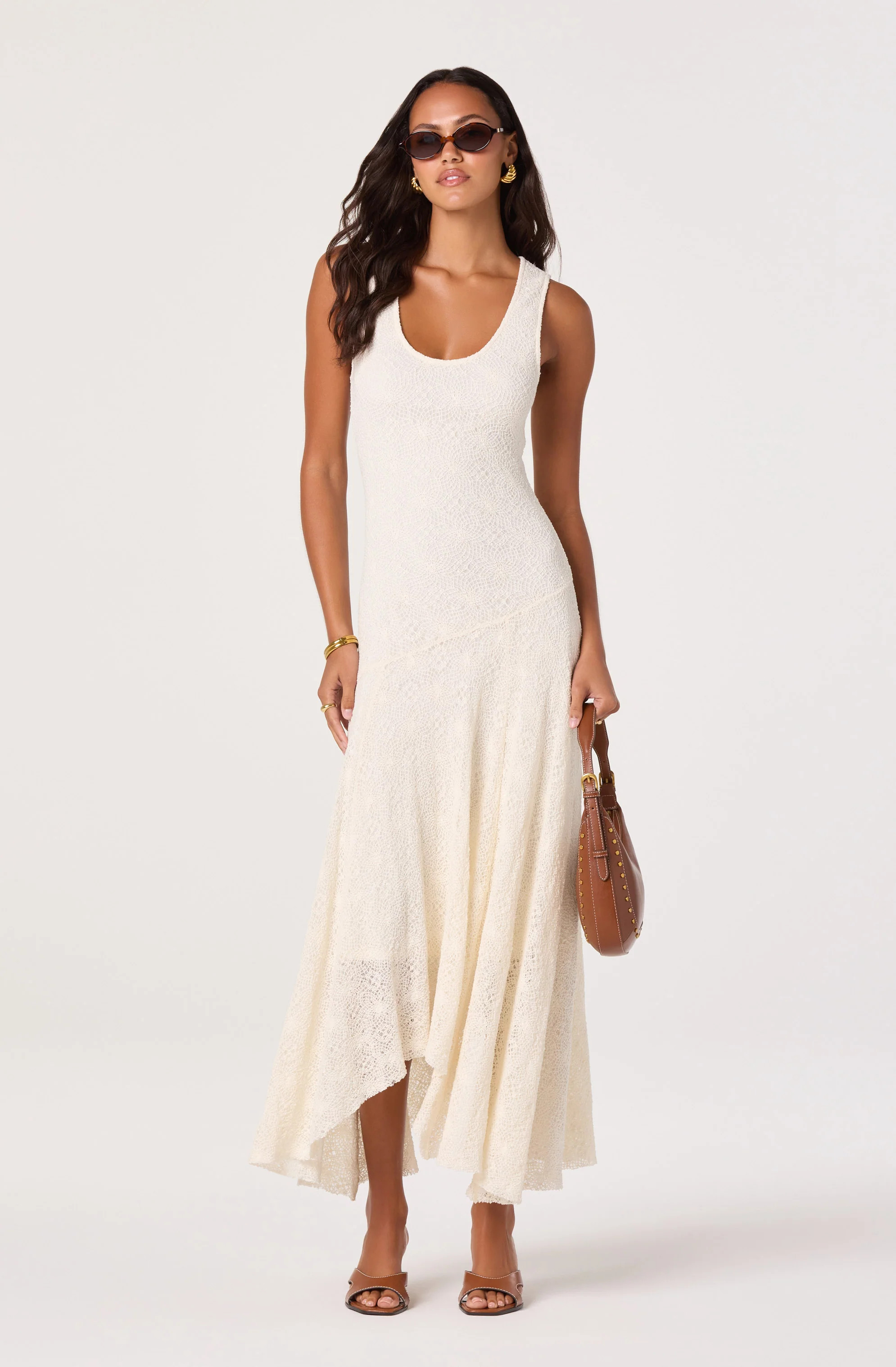 Freida Lace Knit Asymmetric Midi Dress - Cream / XS | ASTR The Label (US)