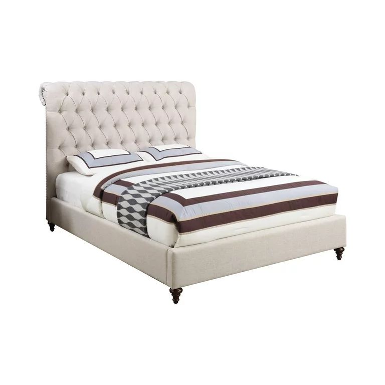Devon Button Tufted Upholstered Eastern King Bed Beige | Walmart (US)