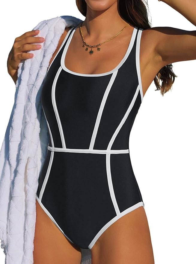 popvil Women's One Piece Swimsuit for Women Tummy Control Bathing Suit Cross Back Swimwear for Be... | Amazon (US)