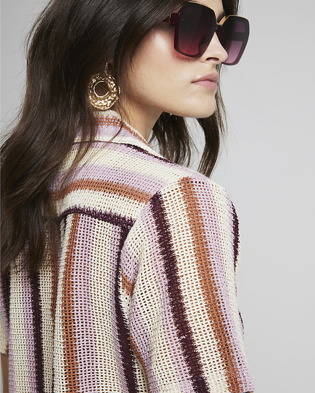 Pink crochet stripe polo shirt | River Island (UK & IE)