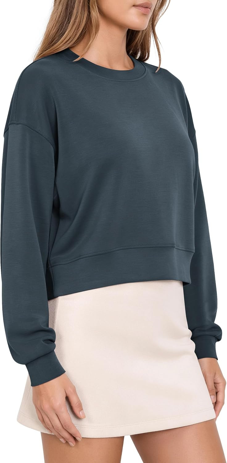 ODODOS Modal Soft Long Sleeve Cropped Sweatshirts for Women Oversized Crew Neck Pullover Crop Top | Amazon (US)