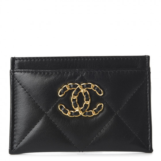 Shiny Goatskin Quilted 19 Card Holder Black | Fashionphile