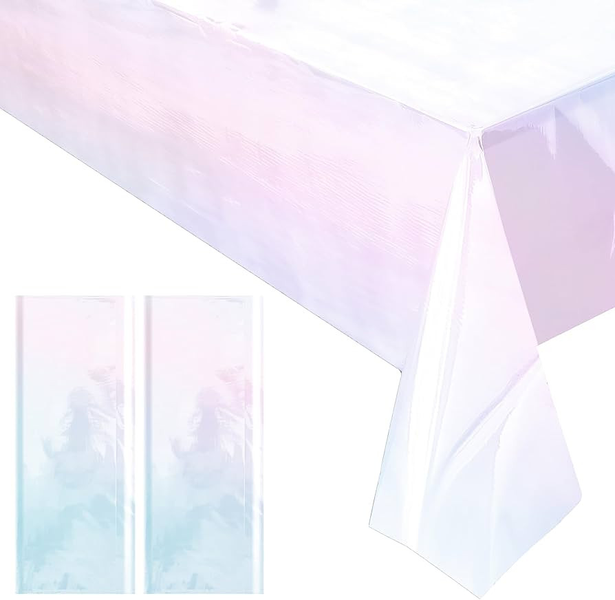 2 Pieces Iridescence White Tablecloth, 40 x 108“ Disposable Shiny Laser Table Cloth, Glitter Pl... | Amazon (US)