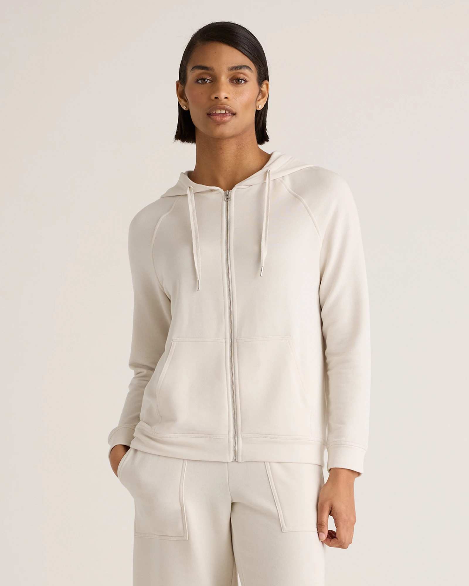 Quince | Women's SuperSoft Fleece Zip Up Hoodie Jacket in Black, Size Large, Lenzing Modal | Quince