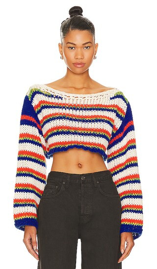 Stefanie Crop Sweater in White Multi | Revolve Clothing (Global)