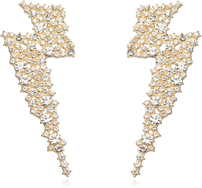 Crystal Lightning Bolt Dangle Earrings, Flash Statement Earrings for Women Dangling KELMALL COLLE... | Amazon (US)