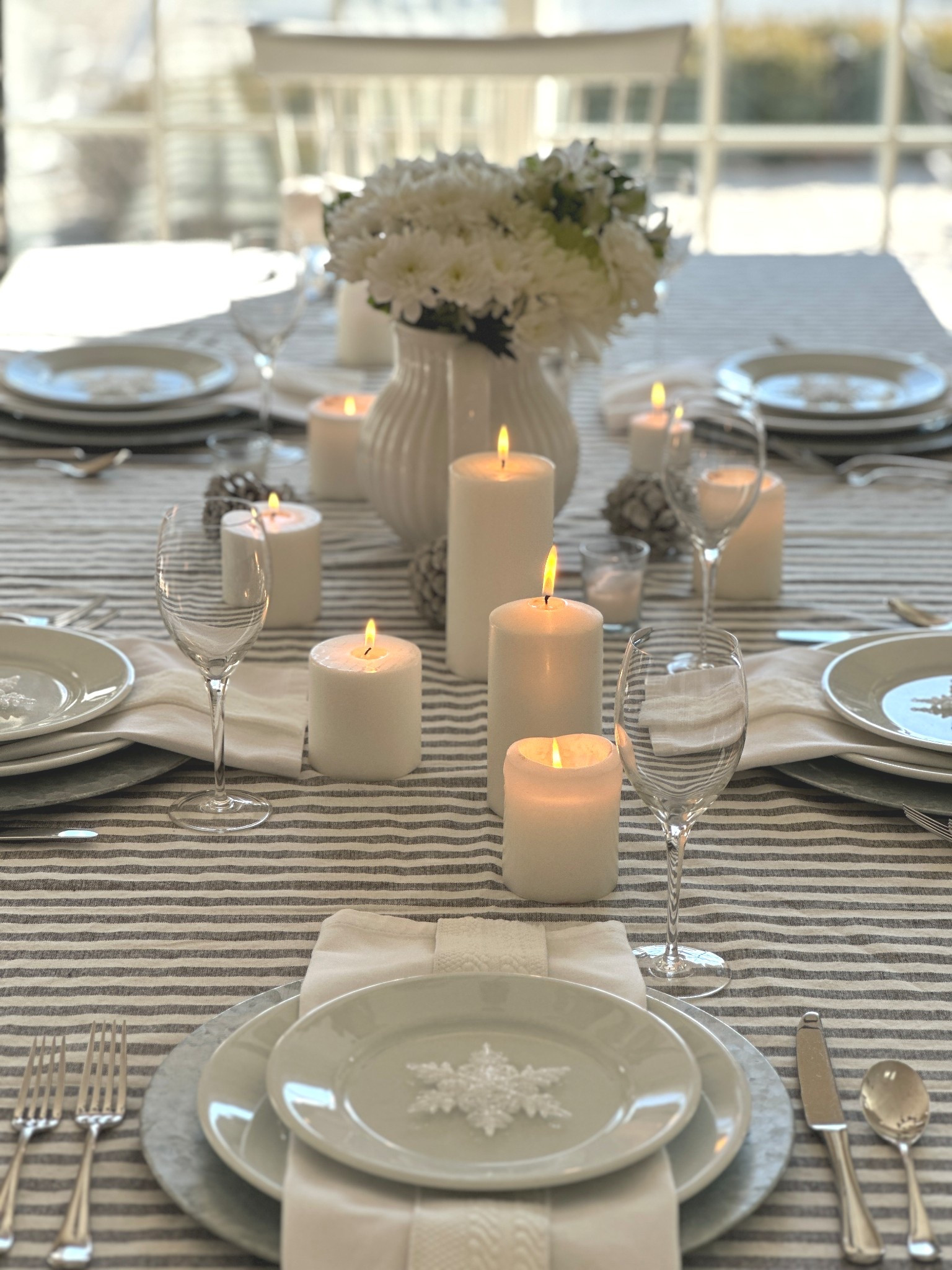Winter white table setting for January and after Christmas entertaining. A simple snowflake theme for cozy winter decorating.  A great look for home entertaining or even a casual winter wedding.

#LTKSeasonal #LTKWedding #LTKHome