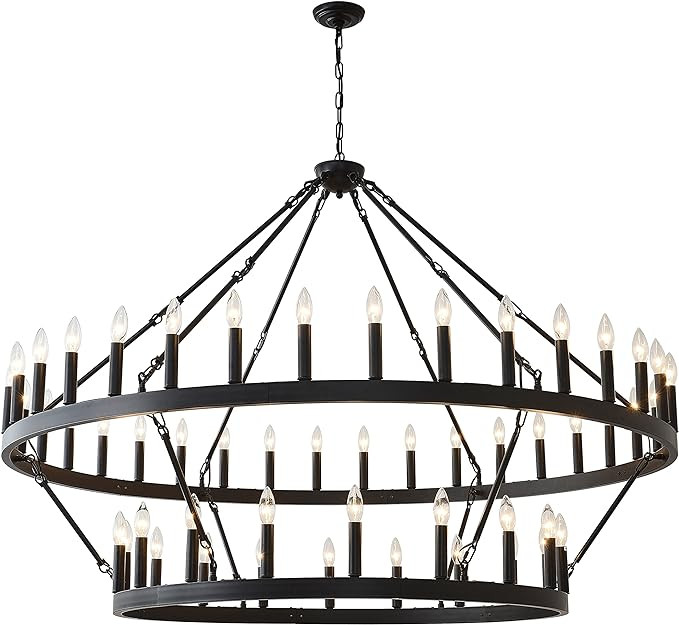 2 Tier 60 Inch Large Wagon Wheel Chandelier Farmhouse,54-Light Black Industrial Ceiling Pendant L... | Amazon (US)