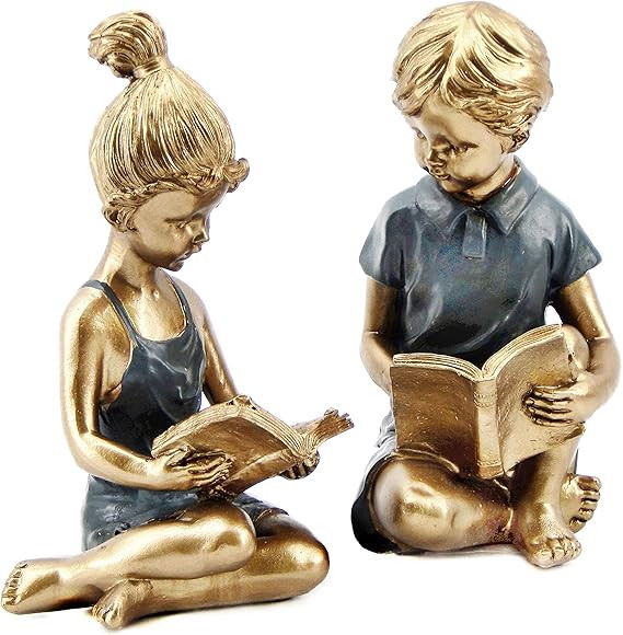 Bellaa 22951 Boy Girl Bookends Vintage Studious Reading Scholar Bookrack Book Ends 8 inch | Amazon (US)
