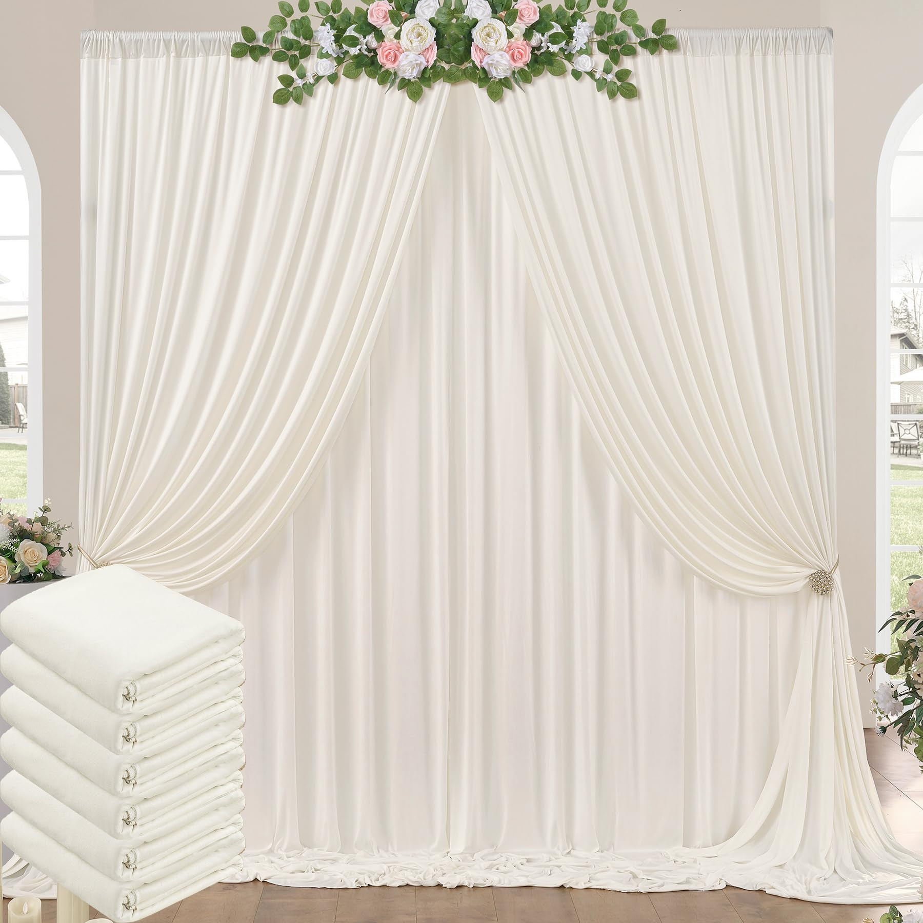 30ft x 10ft Wrinkle Free Ivory Backdrop Curtains for Parties, 6 Panels 5x10ft Polyester Photo Bac... | Amazon (US)