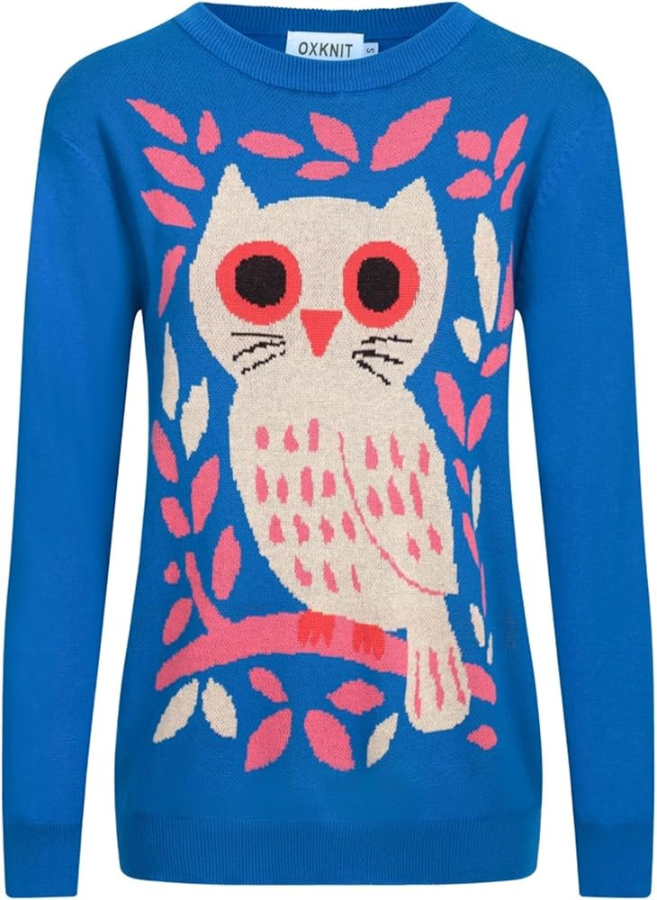 OXKNIT Knit Long Sleeves Sweaters for Women, Retro Cartoon Owl Pattern Klein Blue Crewneck Knitte... | Amazon (US)
