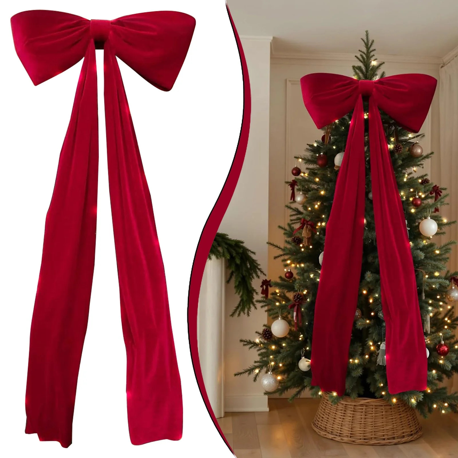 Xwjun Christmas Tree Bow Topper, Giant Christmas Bow, Velvet Bows For Christmas Tree, Giant Xmas ... | Walmart (US)