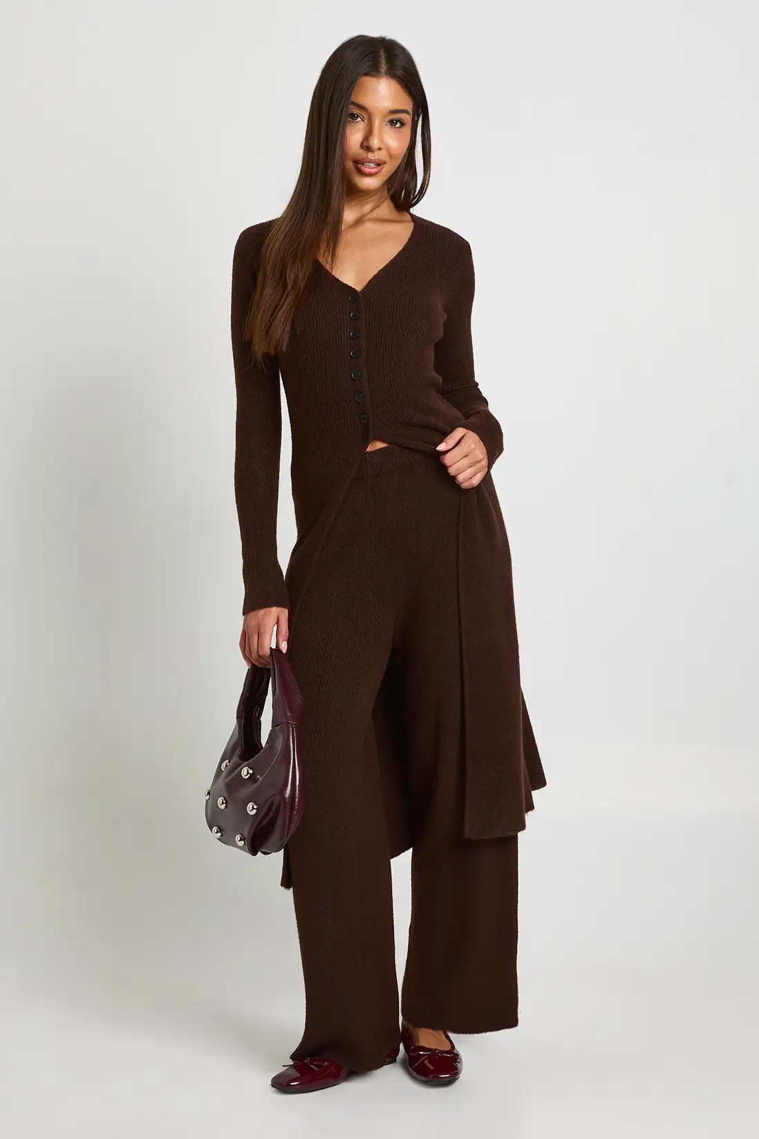 Longline Button Cardigan and Wide Leg Trouser Co-Ord | Boohoo.com (UK & IE)
