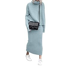 chouyatou Women's Turtleneck 2 Piece Outfits Ribbed Knit Sweater Midi Pencil Skirt Set | Amazon (US)