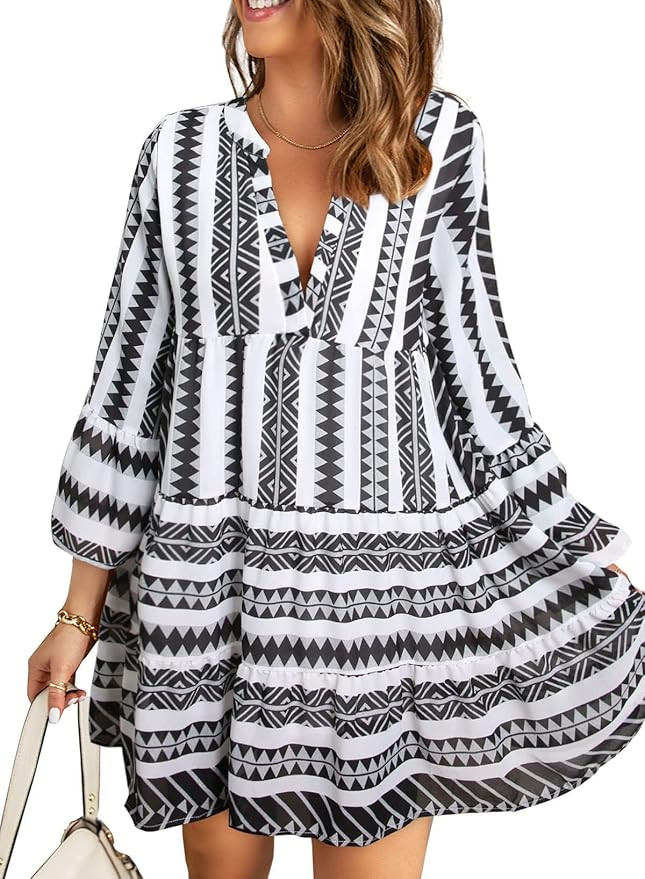 Dokotoo Women's Fashion Dresses V Neck Leopard Floral Print Mini Dress Swing Babydoll Dress Summe... | Amazon (US)