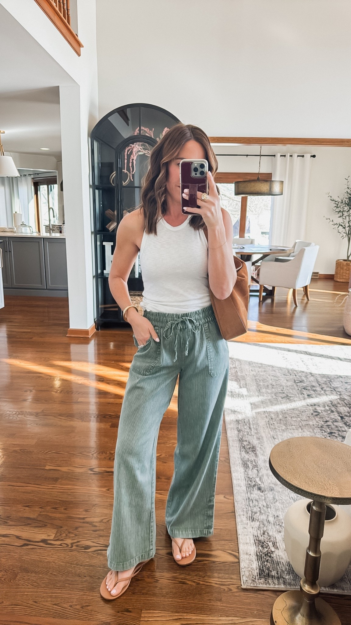 Pants not to miss!! Lightweight, flowy, and the prettiest olive green stripe. 
I’m 5’3”. XS here 

#LTKSeasonal #LTKPetite #LTKTravel