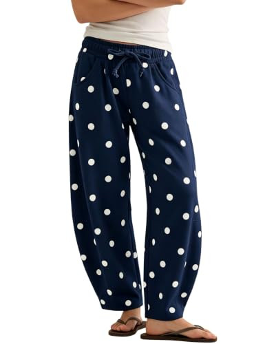 Bankeng Womens Polka Dot Barrel Sweatpants Drawstring Wide Leg Pants | Amazon (US)