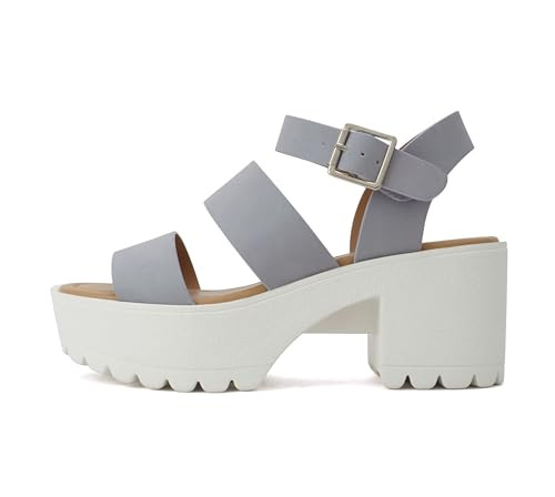 Soda ACCOUNT ~ Women Open Toe Two Bands Lug sole Fashion Block Heel Sandals with Adjustable Ankle Strap (Light Blue Nubuck, us_footwear_size_system, adult, women, numeric, medium, numeric_9) | Amazon (US)