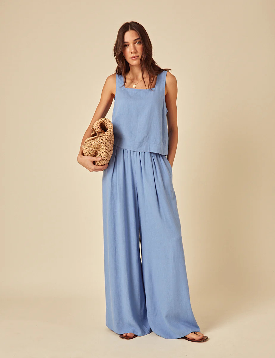 Blue Linen-blend Jerrow Wide Leg Trousers | Nobody's Child