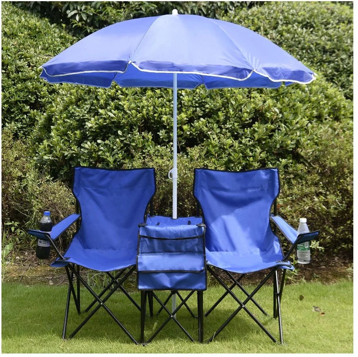 Portable Camping Chairs, Steel Construction Folding Chair w/ Removable Umbrella, Table Cooler Bag... | Walmart (US)