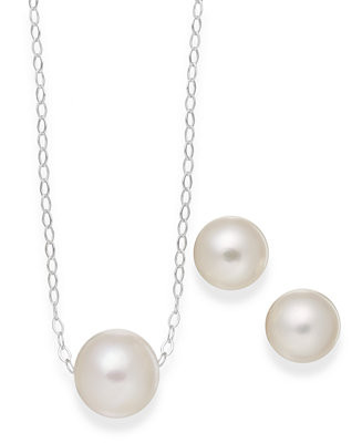 Cultured Freshwater Pearl Classic Jewelry Set in Sterling Silver (8-10mm) | Macy's