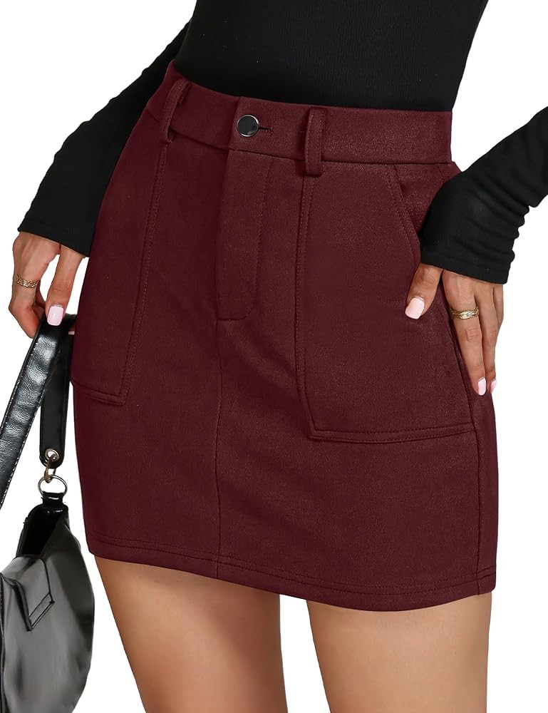 IECCP Women's Faux Suede Skirts Mini High Waist Pencil Skirt with Pockets | Amazon (US)