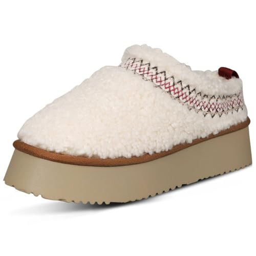 Notolo Platform Slippers for Women Mini Snow Boots Short Ankle Cozy Fleece Lined Thick Sole Womens Fluffy House Slippers for Indoor & Outdoor | Amazon (US)