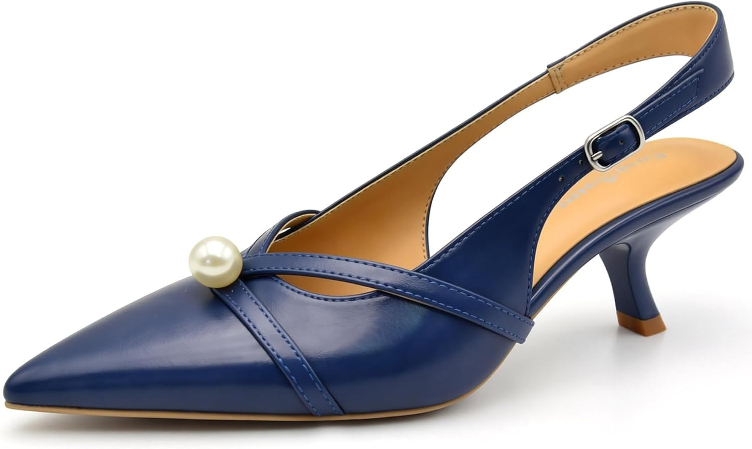 CosyFever Women's Dressy Slingback Kitten Heel Pumps,Pearl Cross Straps | Amazon (US)