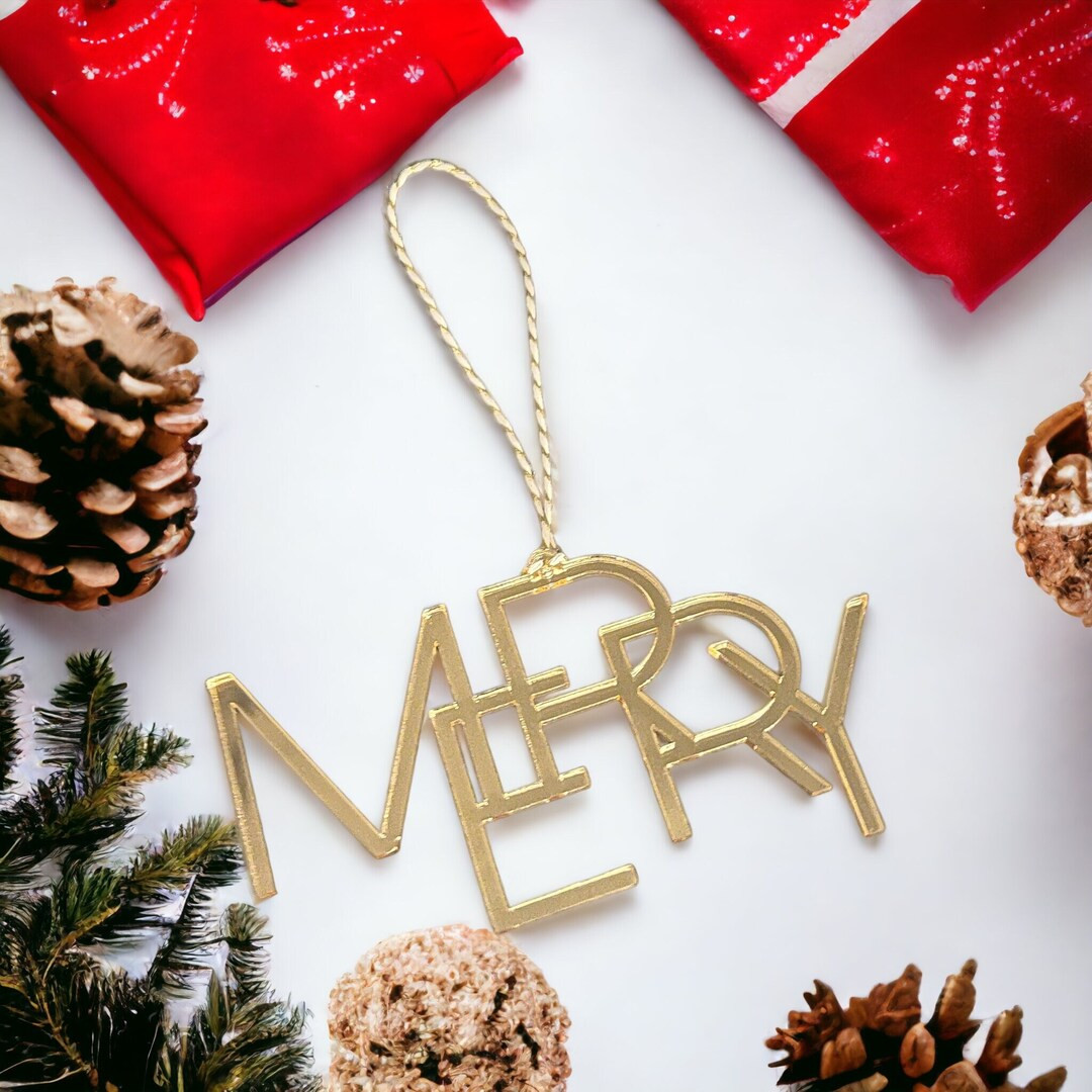 Merry Ornament, Gold Ornament, Modern Ornament, Christmas Tree Ornament, Christmas Decor, Christm... | Etsy (US)