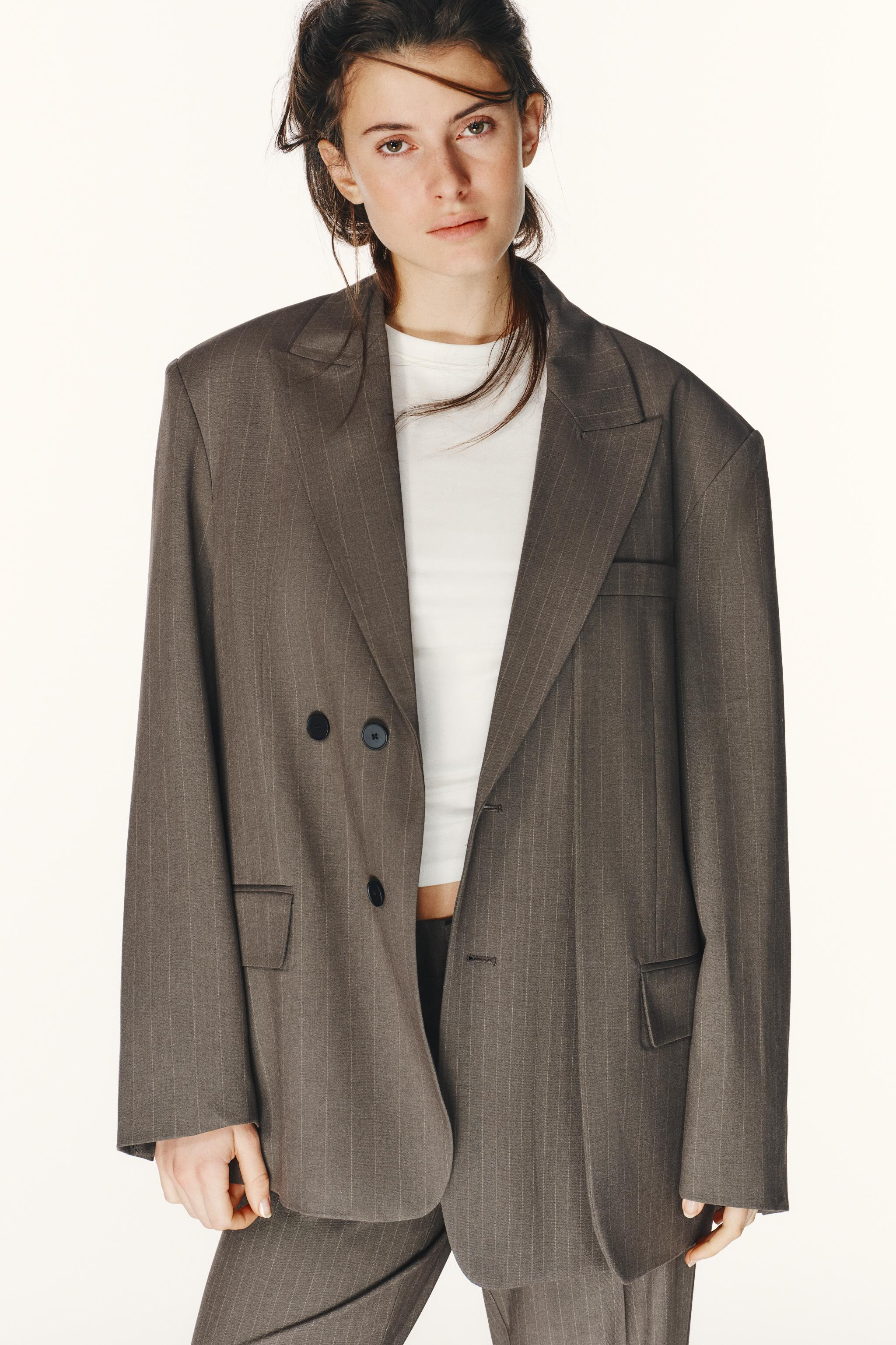 OVERSIZE STRIPED DOUBLE FABRIC BLAZER | Zara UK