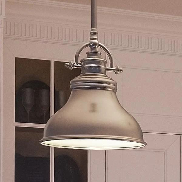 UQL2289 Industrial Hanging Pendant Light, 9"H x 8"W, Brushed Nickel Finish, Sonoma Collection | Urban Ambiance, Inc.
