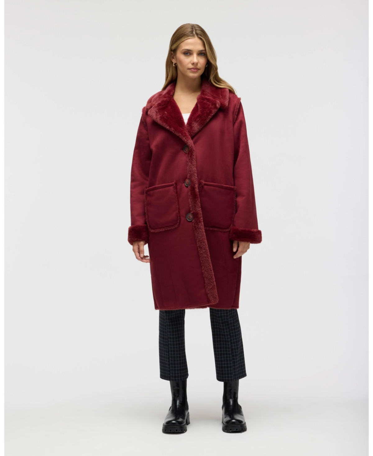 Nvlt Women's Longline Faux Shearling Coat - Winetasting | Macy's
