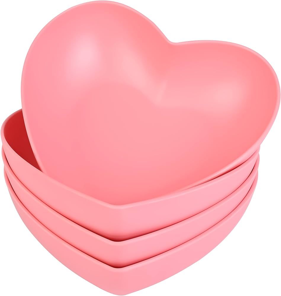 XUEJUN Bamboo Fiber Big Heart-shaped Bowls pink Deep Heart Plates Salad Bowl/Fruit Bowl for Desse... | Amazon (US)