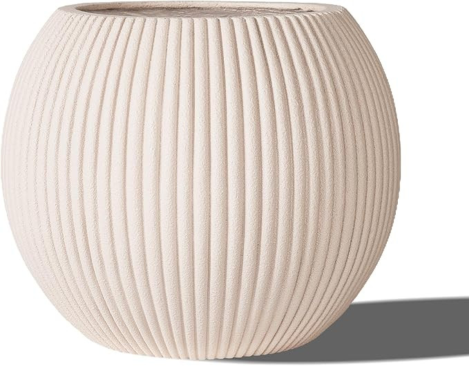 16 Inch Handmade Concrete Outdoor Planter - Classic Striped Design | Fiberglass & Composite Mater... | Amazon (US)