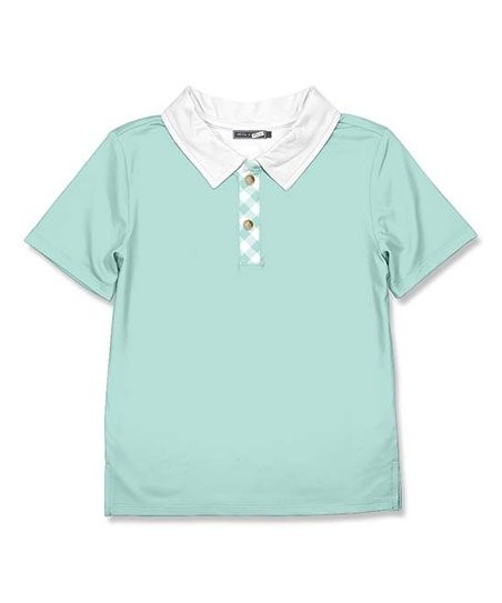 Mint & White Gingham-Placket Polo - Toddler & Boys | Zulily