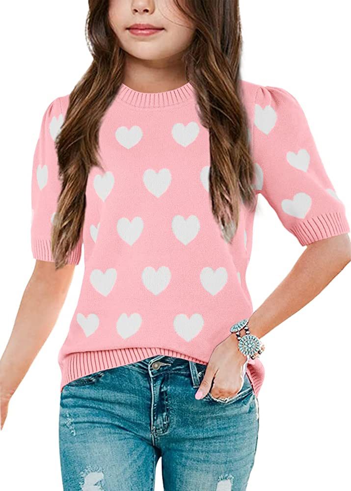 Imily Bela Kids Girls Heart Short Sleeve Sweater Tops Crewneck Knit Pullover Clothes | Amazon (US)