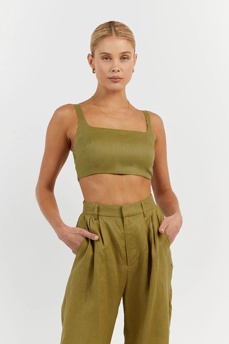 PENNY OLIVE LINEN CROP TOP | DISSH