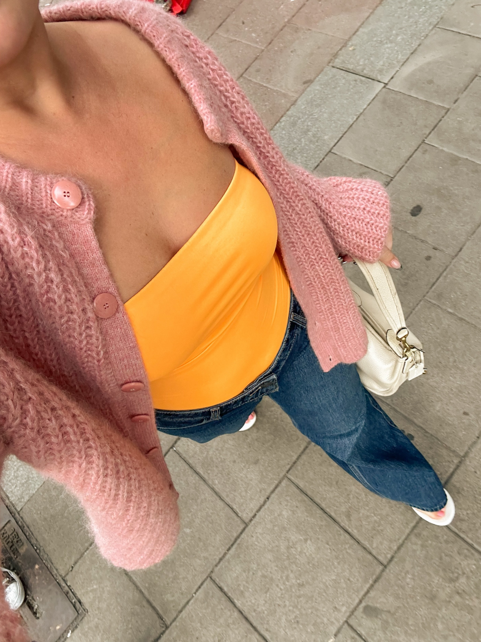 love these colors together 🍊 top is a djerf avenue swimsuit but linked similar ✨ //  Sézane cardigans, casual outfit, bodysuit, fall transition outfit 

#LTKMidsize