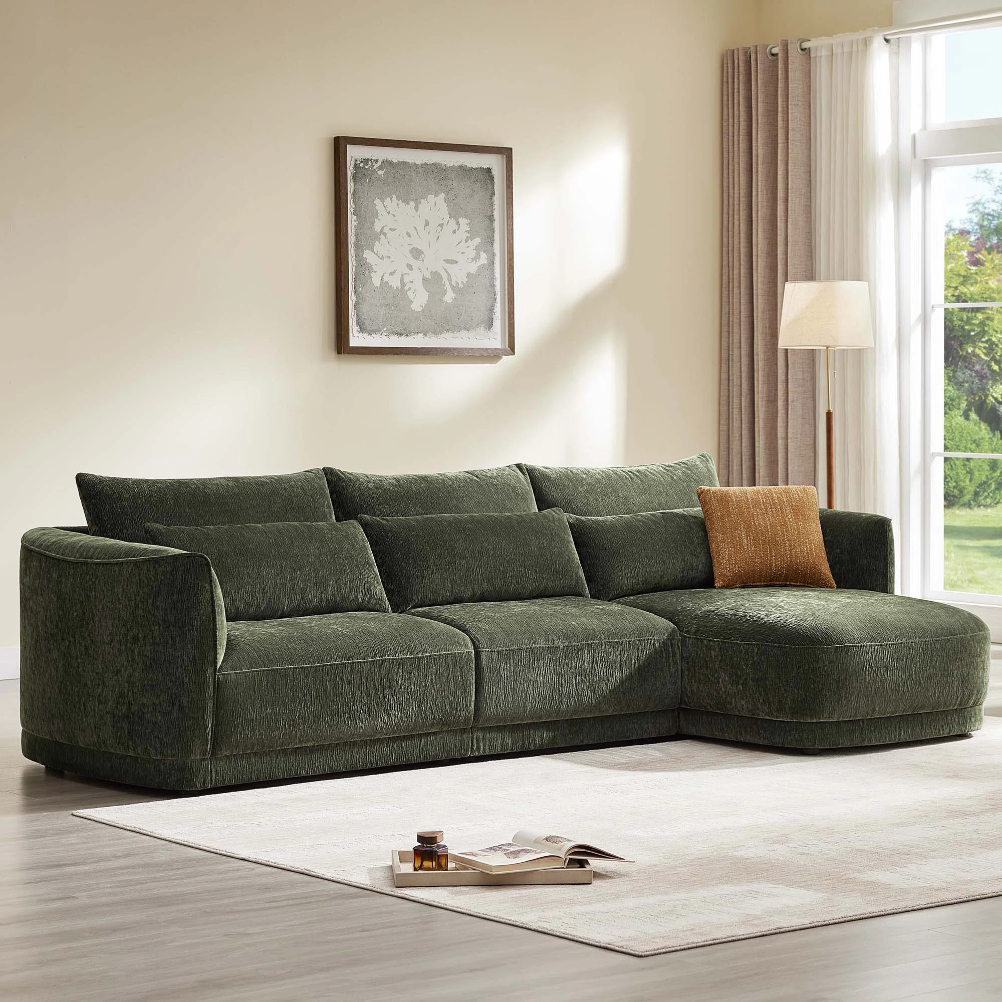 119'' Upholstered Modular Chenille Sofa With Chaise | Wayfair North America