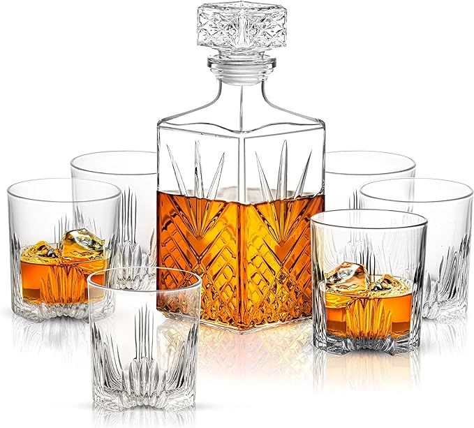 Paksh Novelty 7-Piece Italian Crafted Glass Decanter & Whisky Glasses Set, Elegant Whiskey Decant... | Amazon (US)