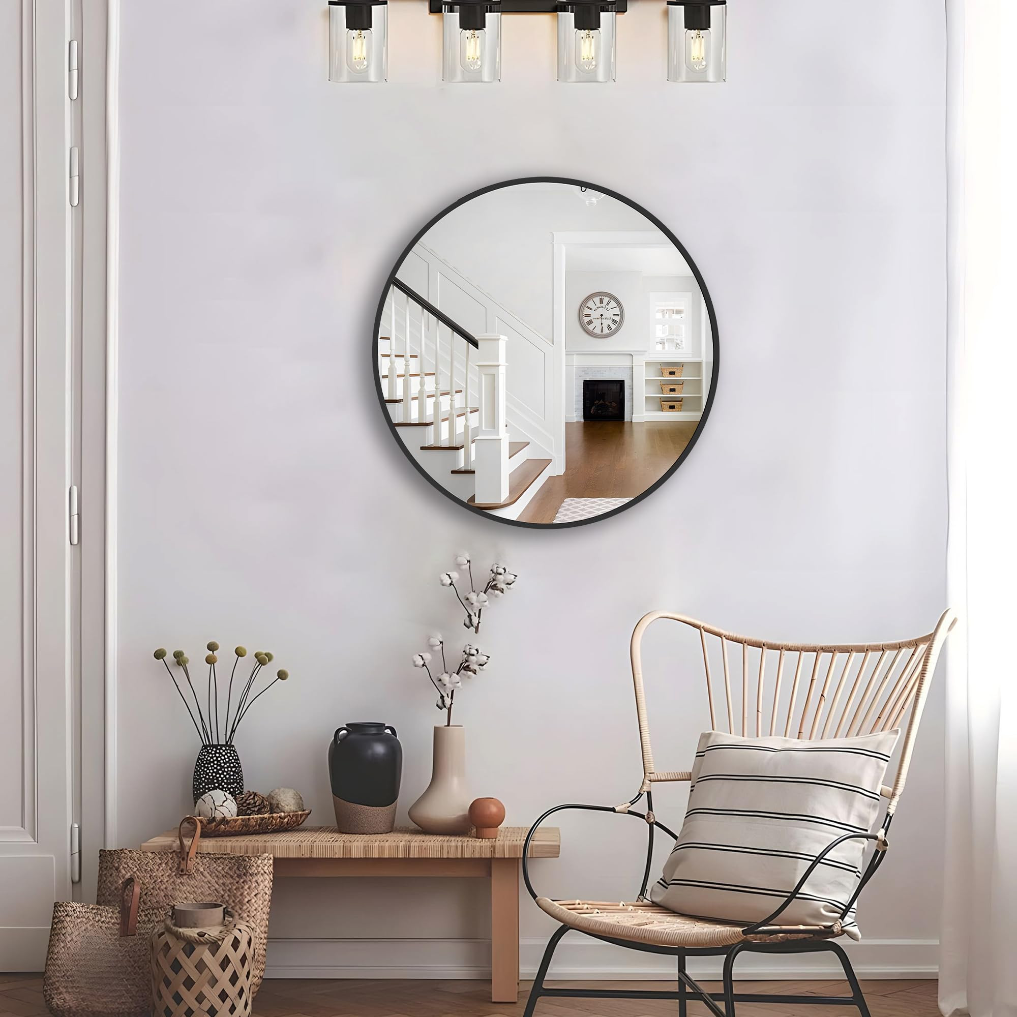 Circle Mirror 16 Inch Black Round Bathroom Mirror Round Bathroom Mirror Circle Mirrors for Wall D... | Amazon (US)