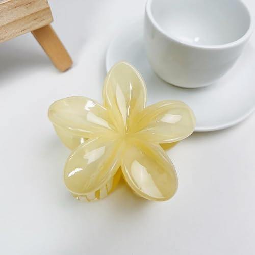 Creamy Yellow Hawaiian Flower Claw, Preppy Flower, Plumeria Clip, Hibiscus Claw for Women, Large Claws for Thick Hair, Hairs Accessories | Amazon (US)