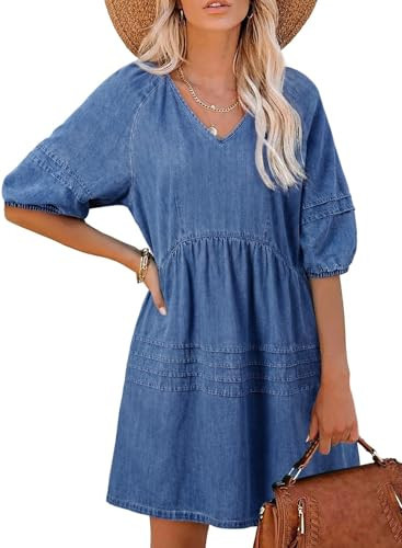 Dokotoo Denim Dress for Women Fashion Women's Clothing Outfits Blue 2XL | Amazon (US)