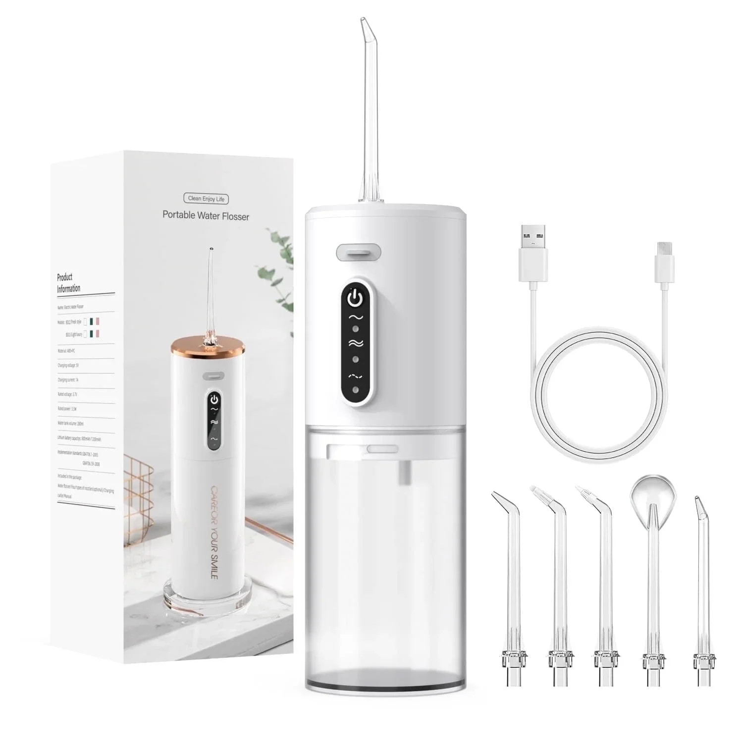 TINANA Water Dental Flosser with 5 Jet Tips, 280ml Water Tank, Portable Cordless Electric Water F... | Walmart (US)